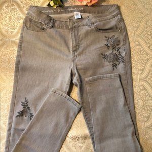 Westport Gray Jeans with floral embroidery